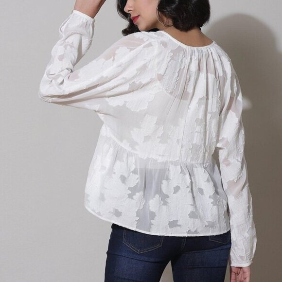 Wilfred Augustine Blouse Ruffled Peplum Cropped Sheer Floral Blouse Coquette - Picture 3 of 16